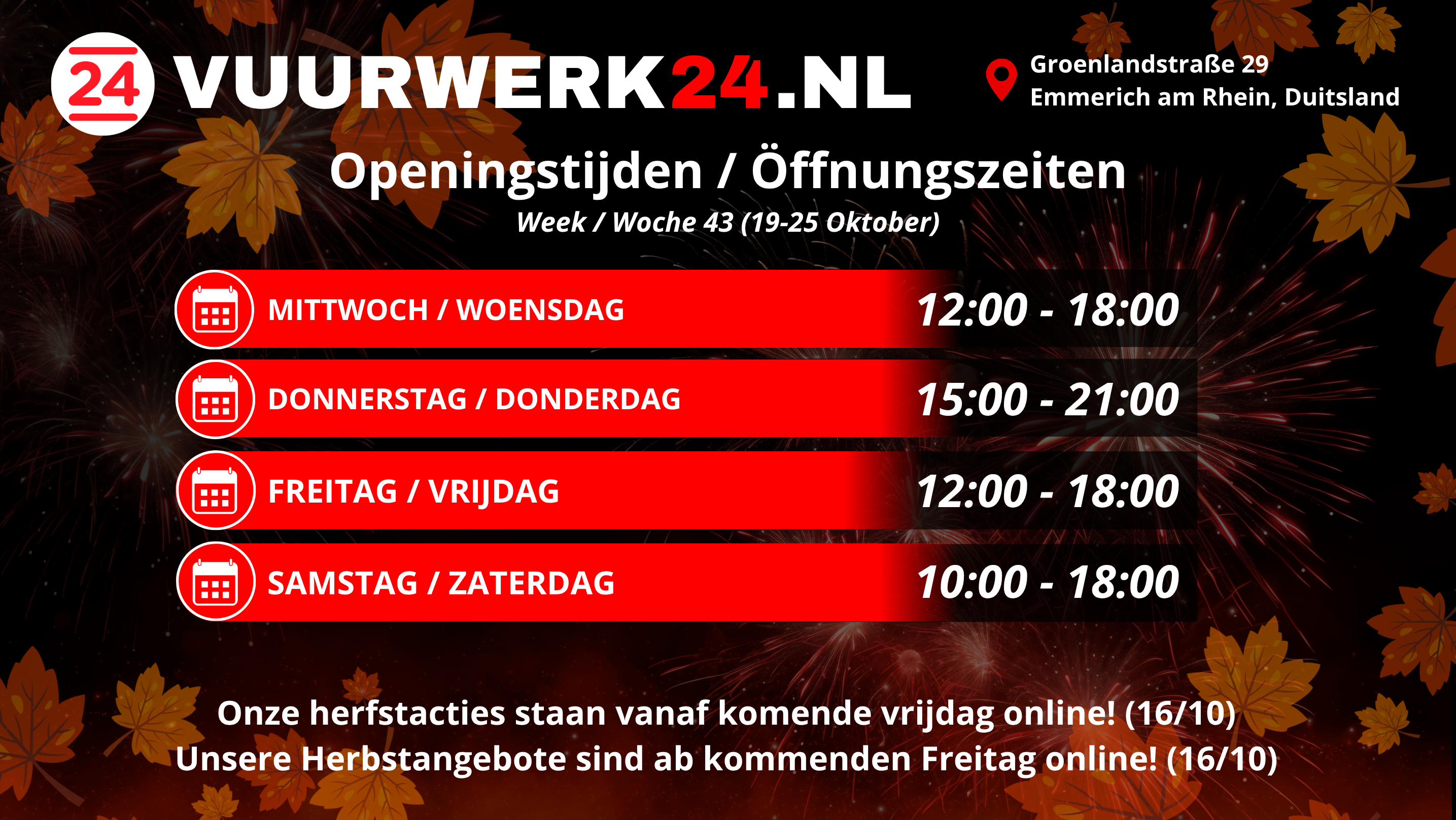 Openingstijden Herfstvakantie